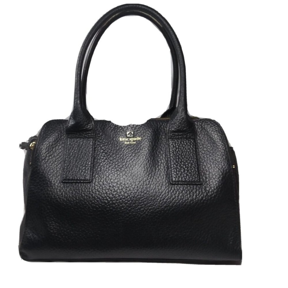 Kate Spade Southport Avenue Lydia Black Leather Satchel Shoulder Bag Purse Large